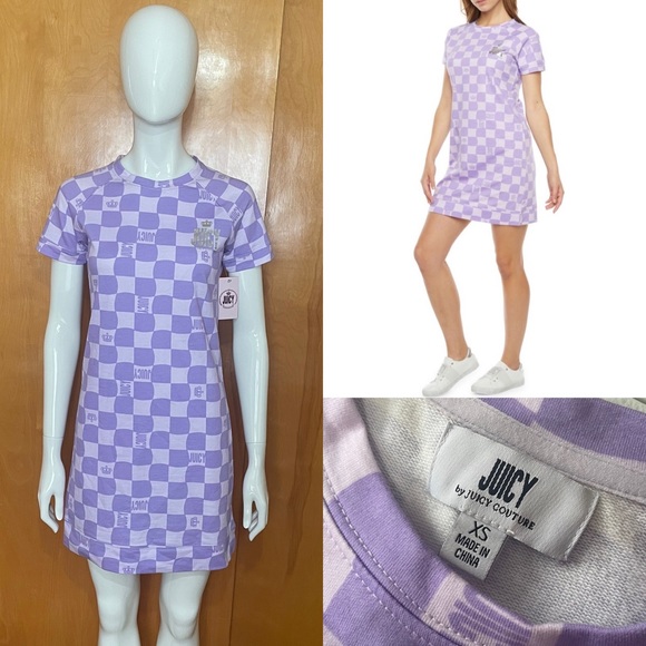 Juicy Couture Dresses & Skirts - NWT Juicy Couture Lilac Sky Check T Shirt Dress Size XS Purple